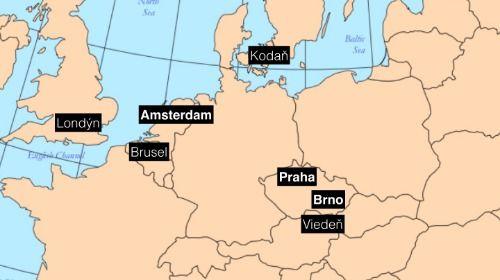 mapa miest, ktoré už majú inštitúciu podobnú Metropolitnému Inštitútu: Londýn, Brusel, Amsterdam, Kodaň, Praha, Brno, Viedeň