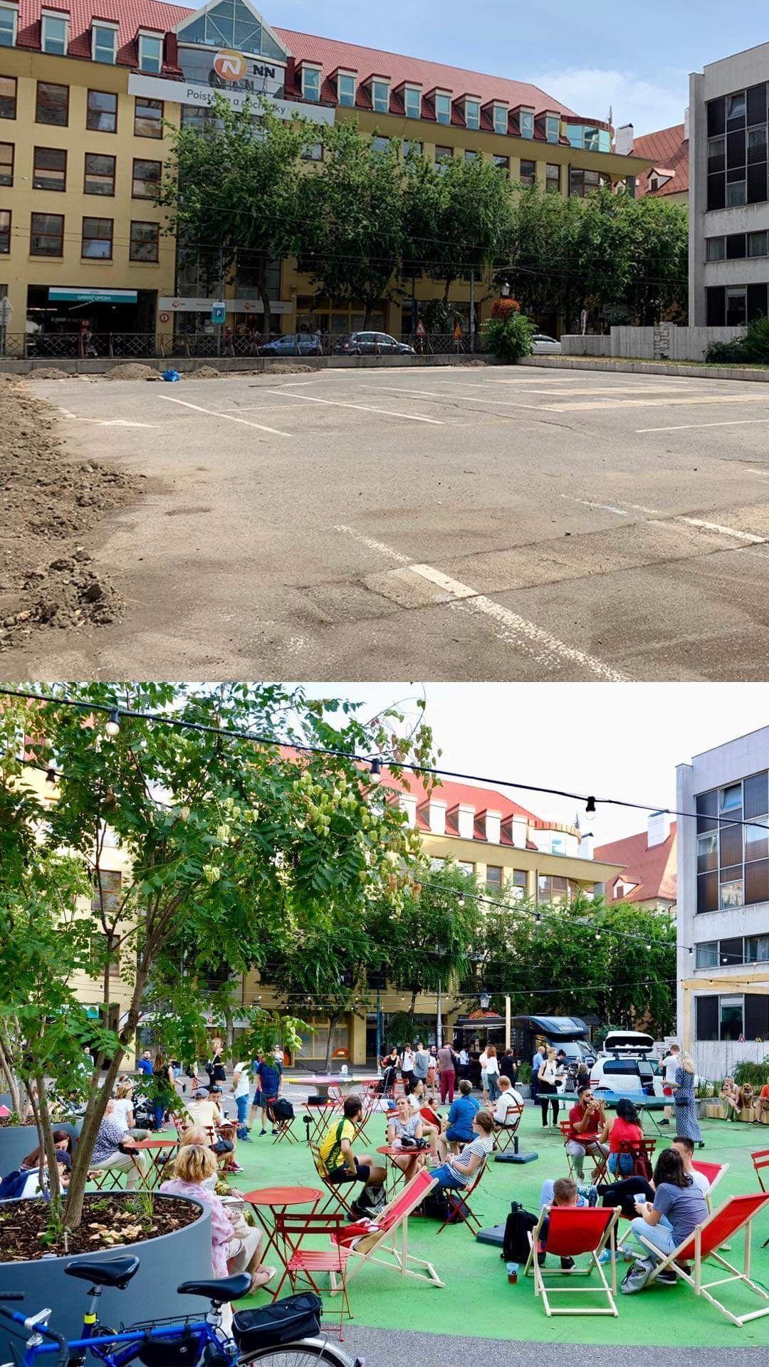 záber pred a po krátkodobej rekonštrukcie komenského námestia
