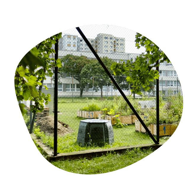 Fotografia - kompost a vyvýšené záhony v záhrade